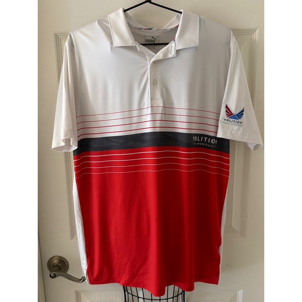 Puma Golf Volition America Polo Shirt Men's Large White Red dryCELL Performance